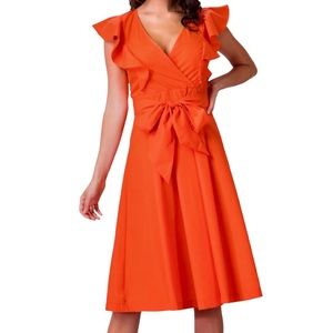 Jealous Tomato Faux Wrap Midi Dress In Orange